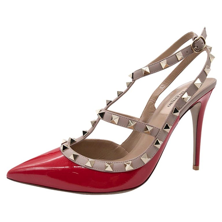Valentino Red Patent Leather Rockstud Embellished Pointed Toe Sandals ...