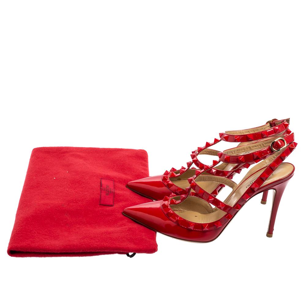 Valentino Red Patent Leather Rockstud Pointed Toe Ankle Strap Sandals Size 37.5 3