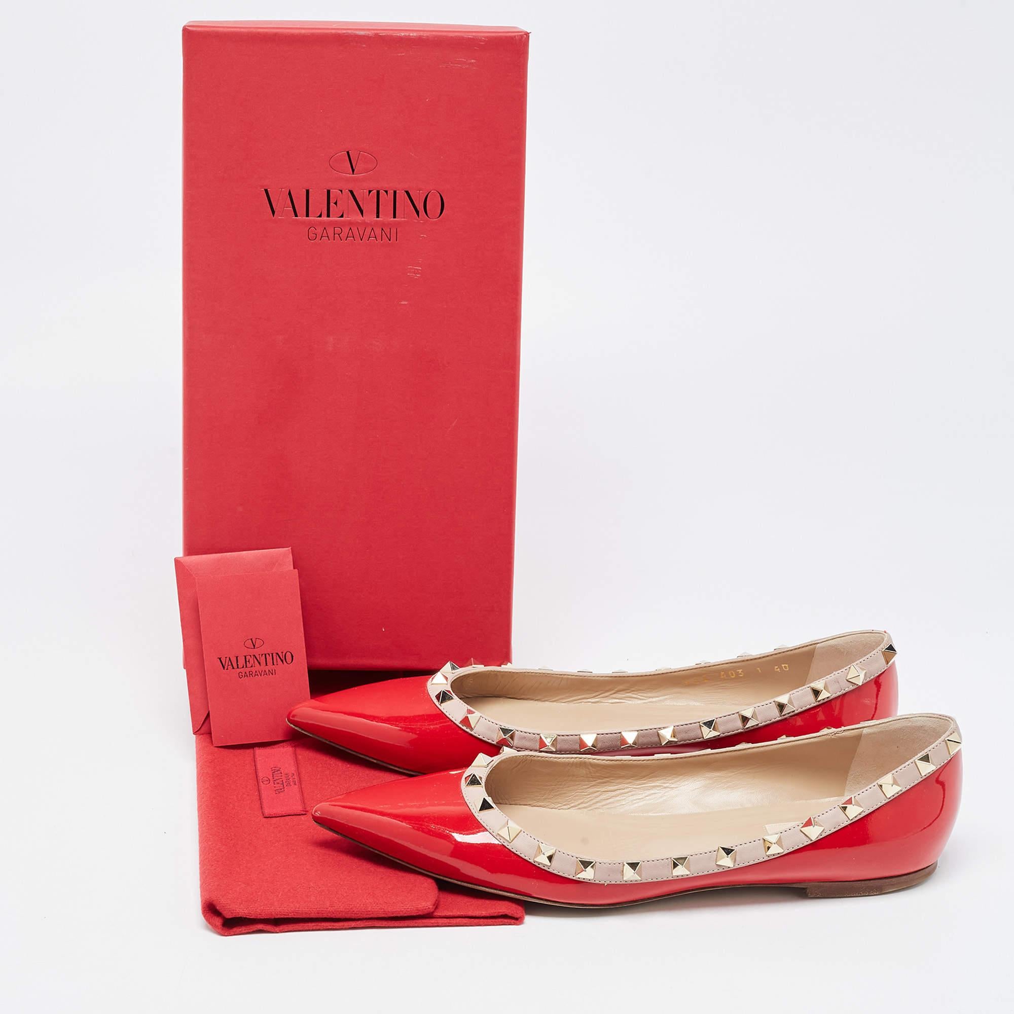 Valentino Red Patent Leather Rockstud Pointed Toe Ballet Flats Size 40 5