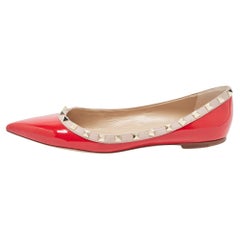 Valentino Red Patent Leather Rockstud Pointed Toe Ballet Flats Size 40