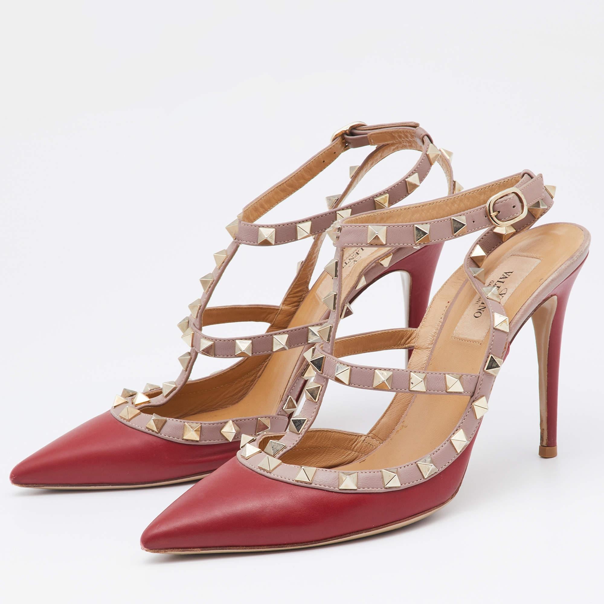 Women's Valentino Red/Pink Leather Rockstud Pumps Size 38.5