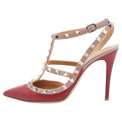 Valentino Red/Pink Leather Rockstud Pumps Size 38.5