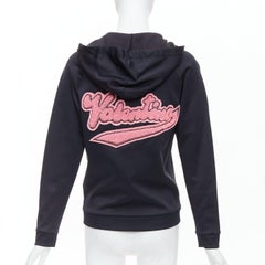 VALENTINO red pink velvet lipstick beaded applique black hoodie S