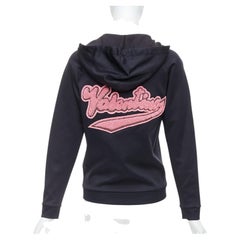 VALENTINO red pink velvet lipstick beaded applique black hoodie S