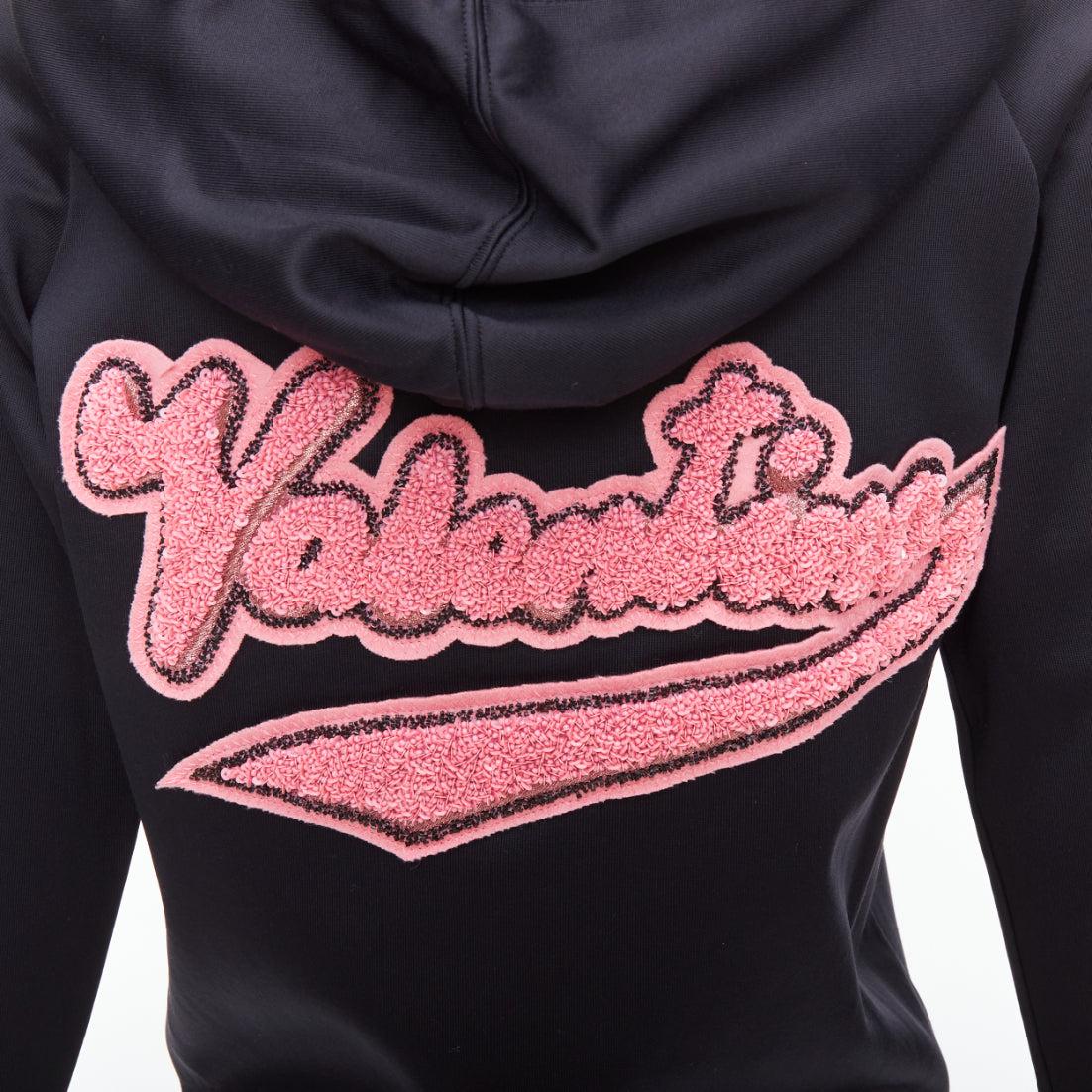 VALENTINO red pink velvet lipstick beaded applique black hoodie S For Sale 3