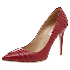 Valentino Red Pleated Leather Pointed Toe Pumps Size 38.5