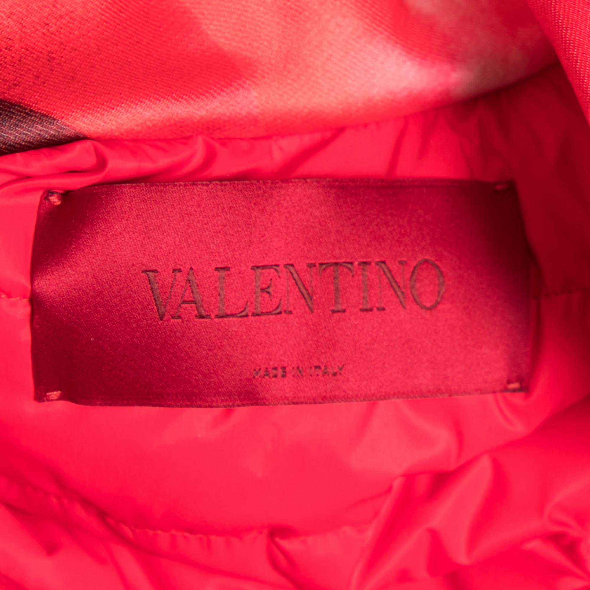 Valentino Red Printed Satin Zip Front Oversized Jacket S For Sale 2