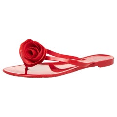 Valentino Red PVC Couture Rose Thong Flat Sandals Size 41