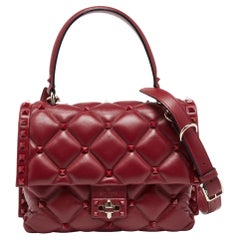 Valentino Red Quilted Leather Medium Candystud Top Handle Bag