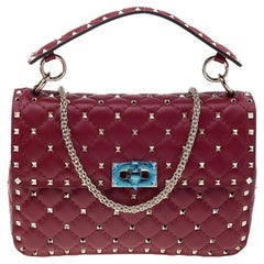 Valentino Red Quilted Leather Medium Rockstud Spike Top Handle Bag