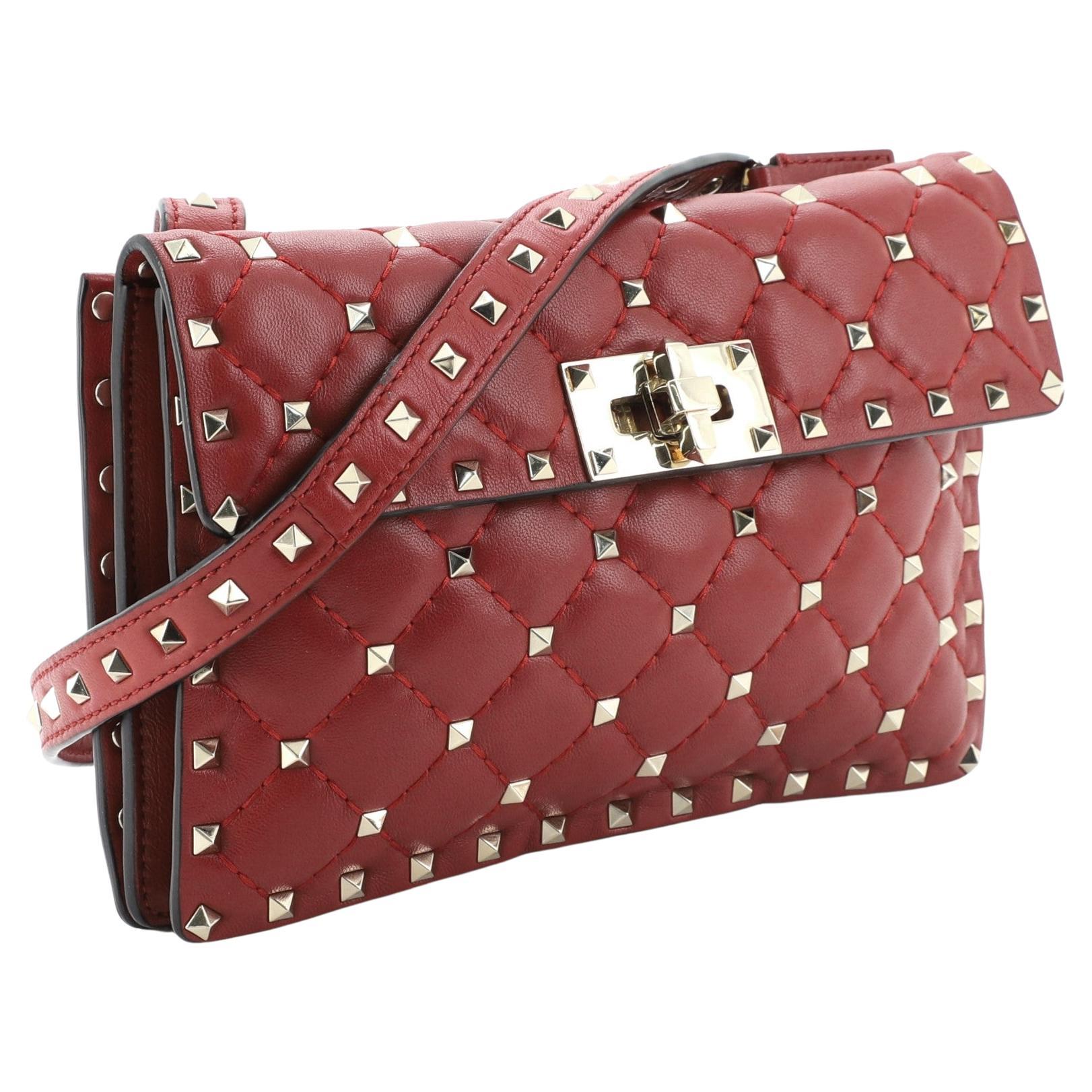 Valentino Red Quilted Leather Rockstud Spike Small Flap Shoulder Bag