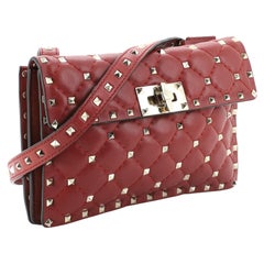 Vintage Valentino Red Quilted Leather Rockstud Spike Small Flap Shoulder Bag