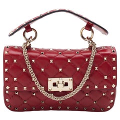Valentino Red Quilted Leather Small Rockstud Spike Chain Shoulder Bag