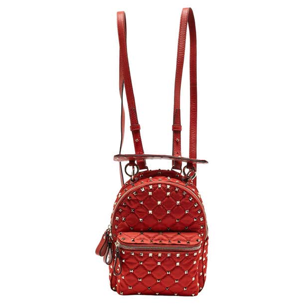 Valentino Red Quilted Nylon and Leather Mini Rockstud Spike Backpack ...