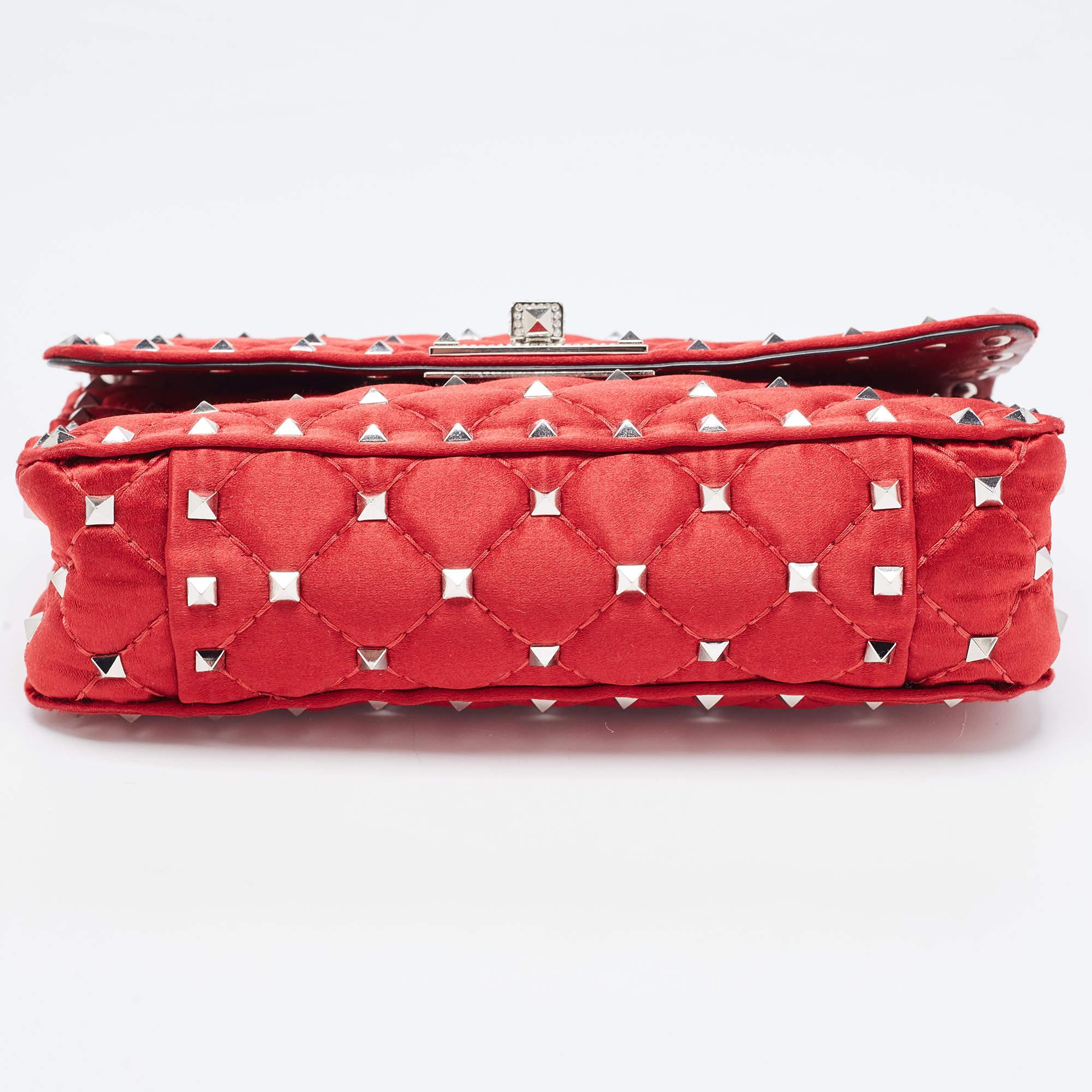 Valentino Red Quilted Satin Small Rockstud Spike Chain Bag 1
