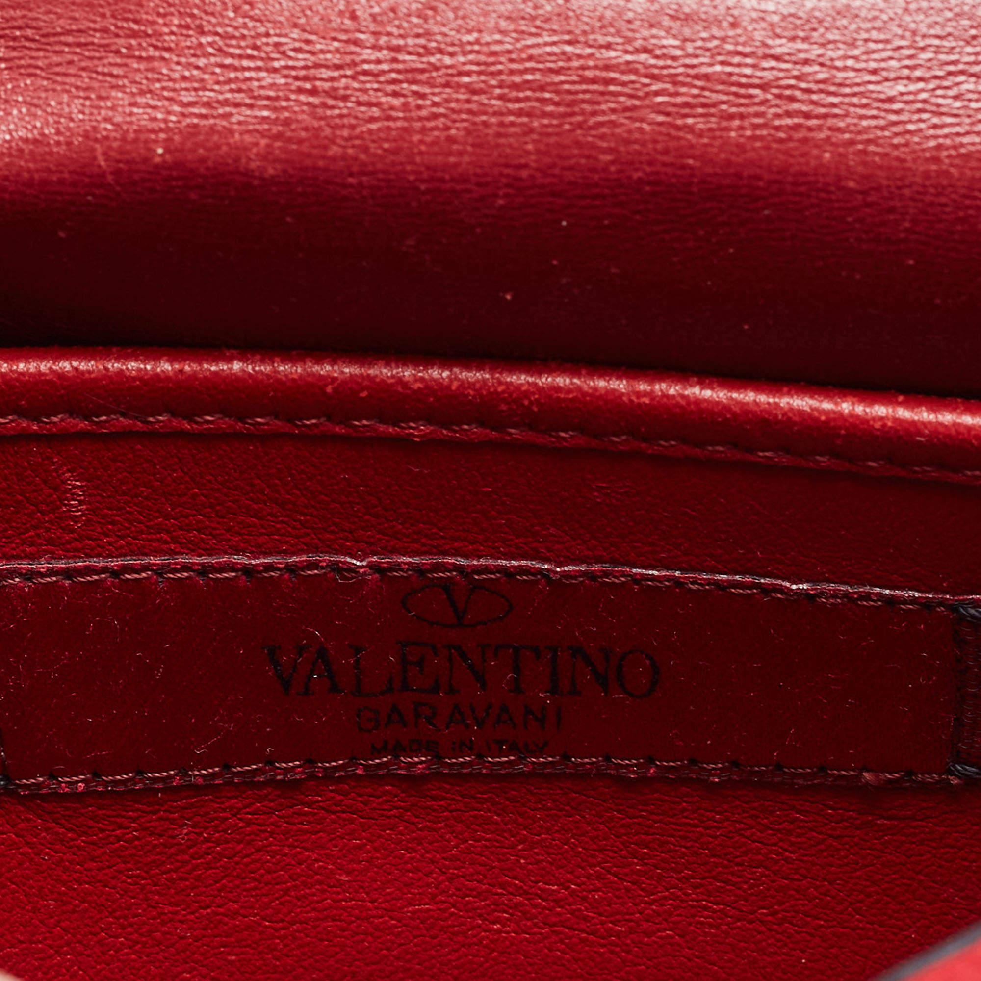 Valentino Red Quilted Satin Small Rockstud Spike Chain Bag 3
