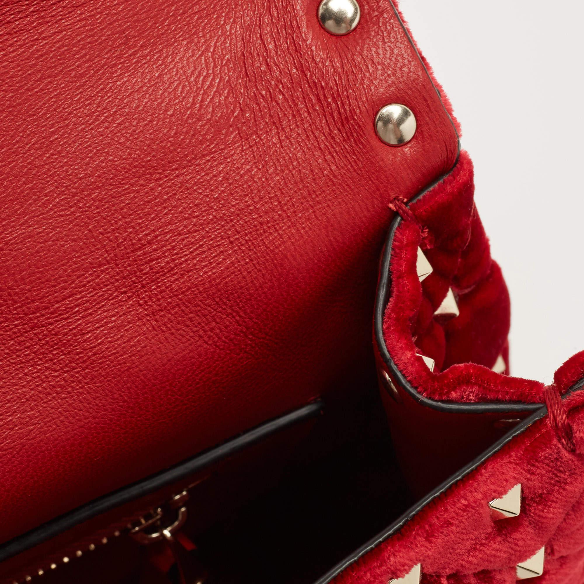 Valentino Red Quilted Velvet Medium Rockstud Spike Chain Bag 6