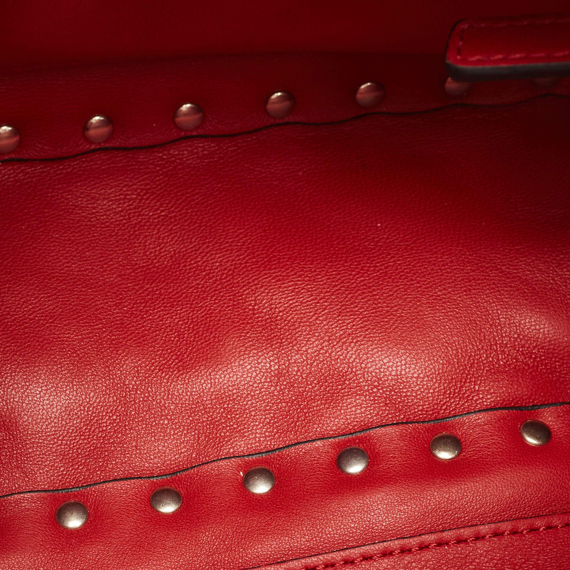 Valentino Red Quilted Velvet Medium Rockstud Spike Chain Bag 4
