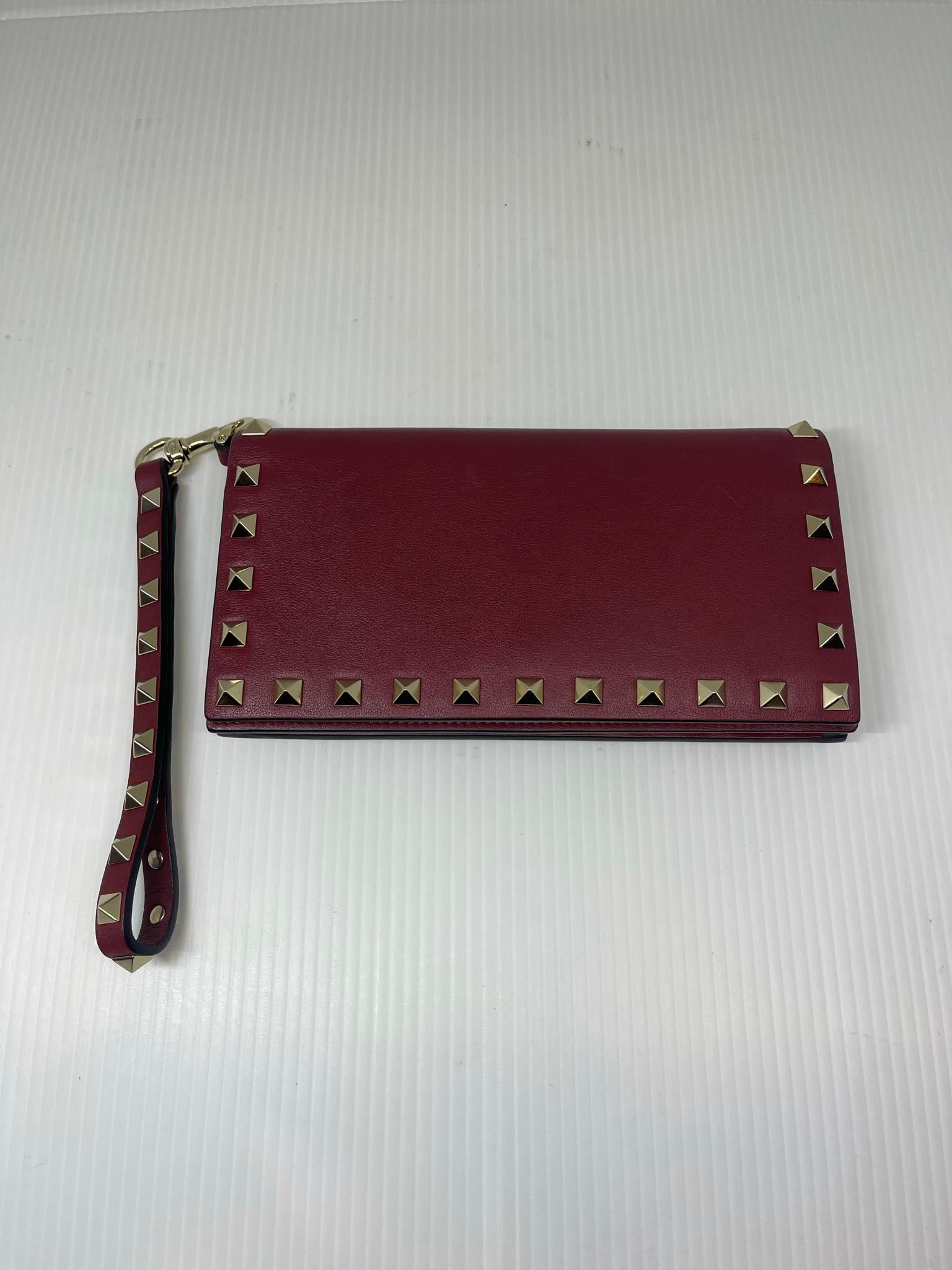 Brown Valentino Red Rockstud Wristlet Clutch Wallet
