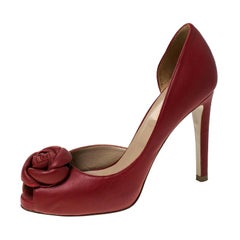 Valentino Red Rose Applique Leather D'Orsay Pumps Size 36