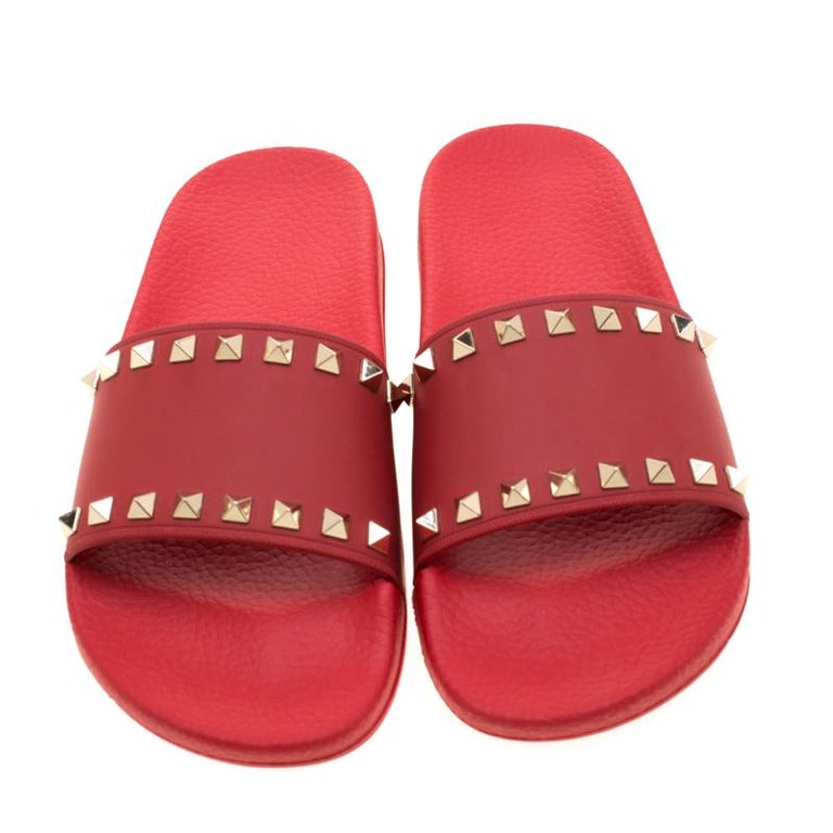 Valentino Red Rubber Rockstud Slide Sandals Size 38 For Sale at 1stDibs ...