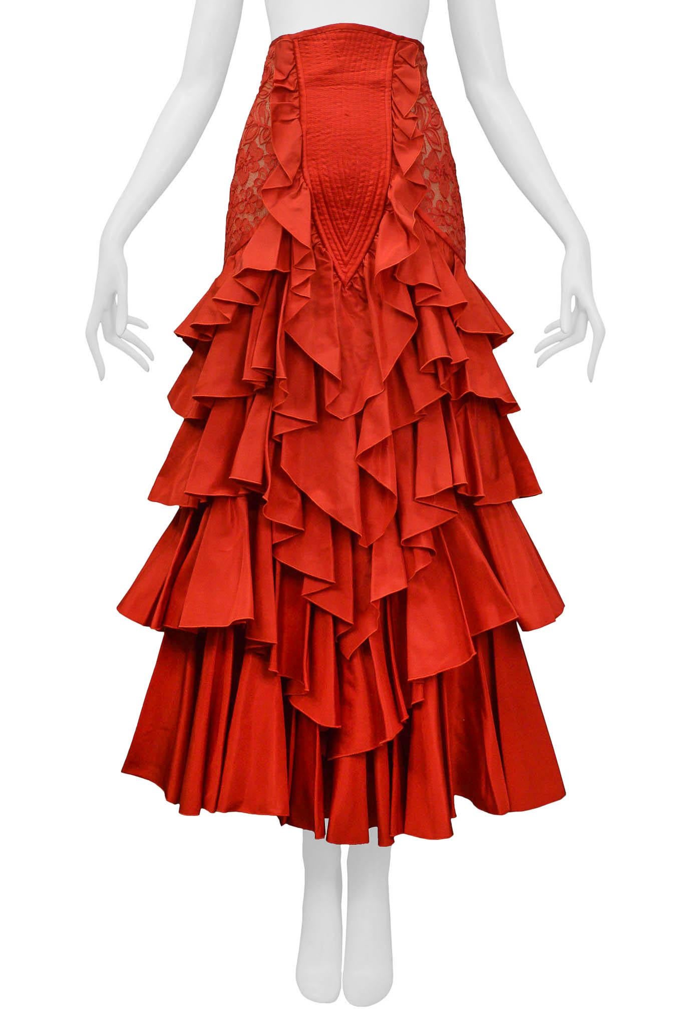 Valentino Red Ruffle Ball Gown Skirt In Excellent Condition In Los Angeles, CA
