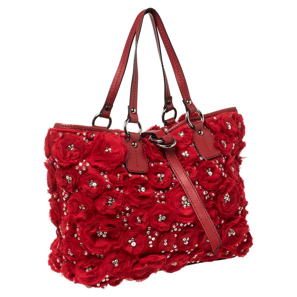 red satin handbag