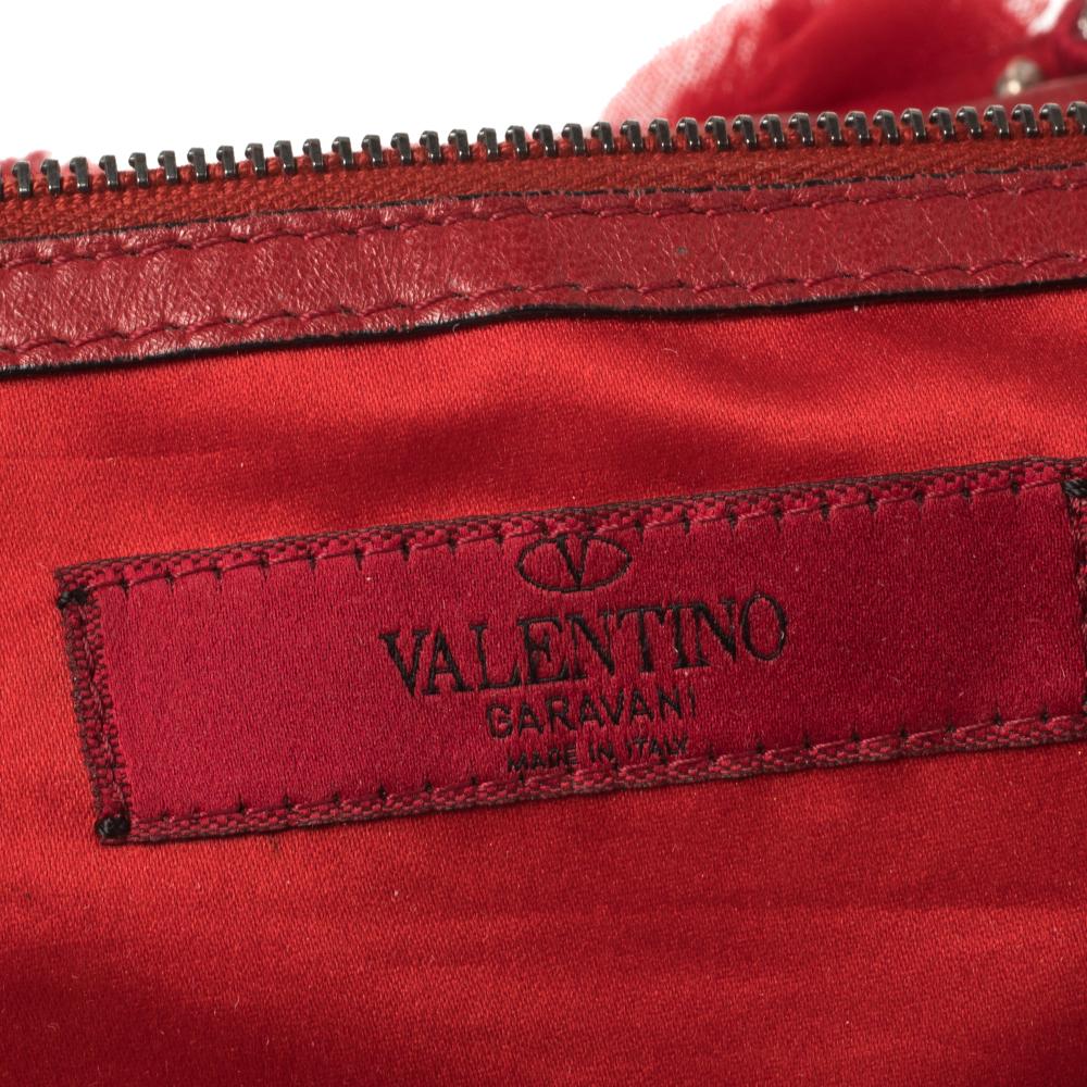 Valentino Red Satin and Leather Crystal Embellished Rosier Tote In Good Condition In Dubai, Al Qouz 2