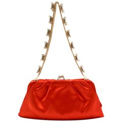 Valentino Red Satin Bag With Crystal Embellished Strap