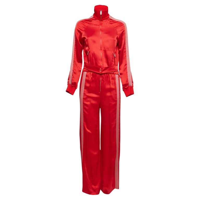 Valentino Red Satin Crepe Pleated Stripe Detail Jumpsuit S For Sale at ...