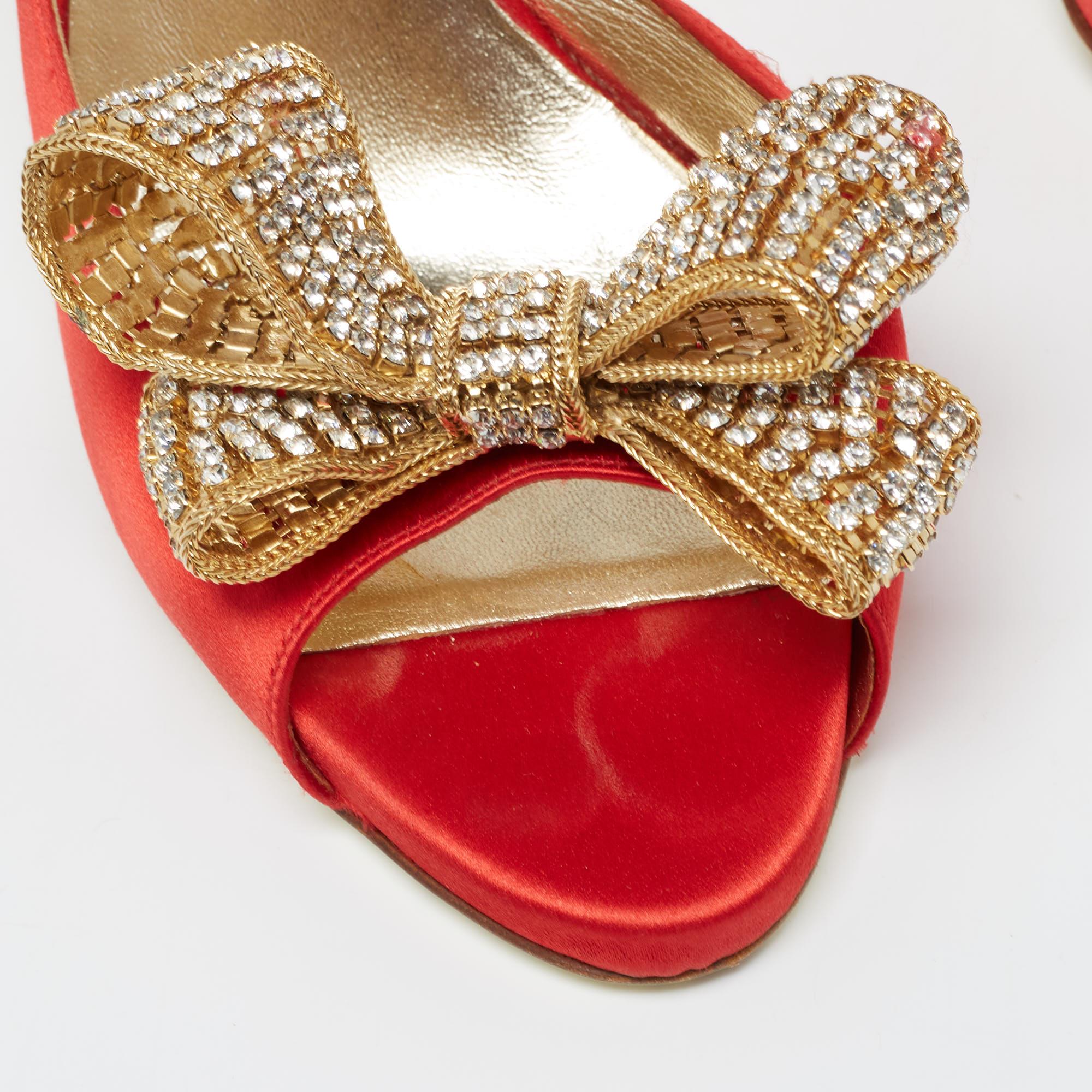 Valentino Red Satin Crystal Embellished Bow D'orsay Pumps Size 38.5 3