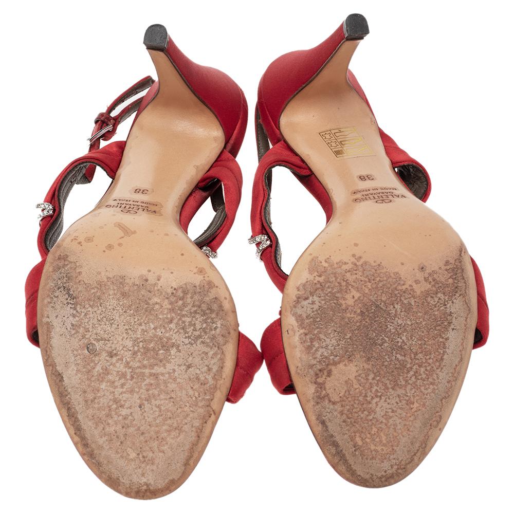 Valentino Red Satin Crystal Embellished Slingback Sandals Size 38 1