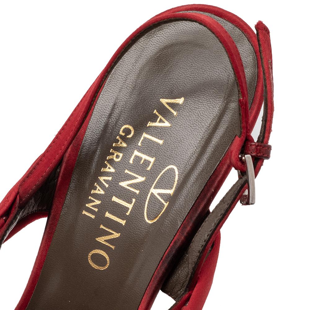 Valentino Red Satin Crystal Embellished Slingback Sandals Size 38 2