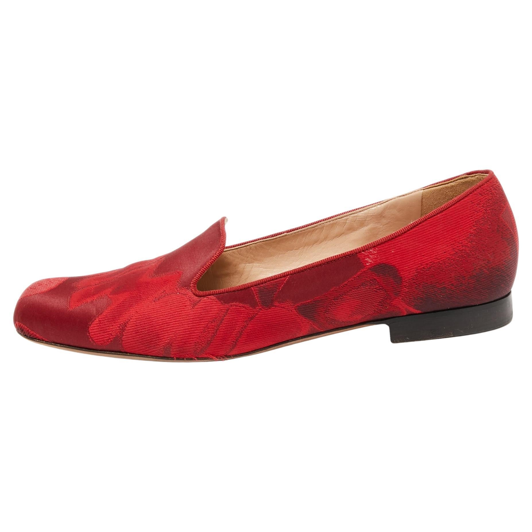 Valentino Red Satin Embroidered Smoking Slippers Size 40 For Sale