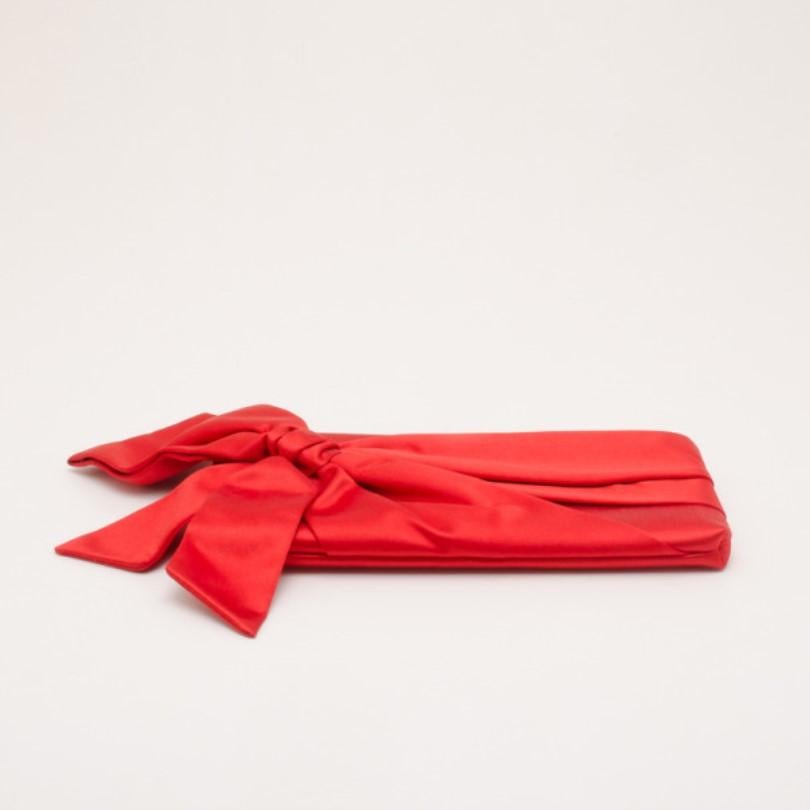 Women's Valentino Red Satin Pleated Bow Clutch