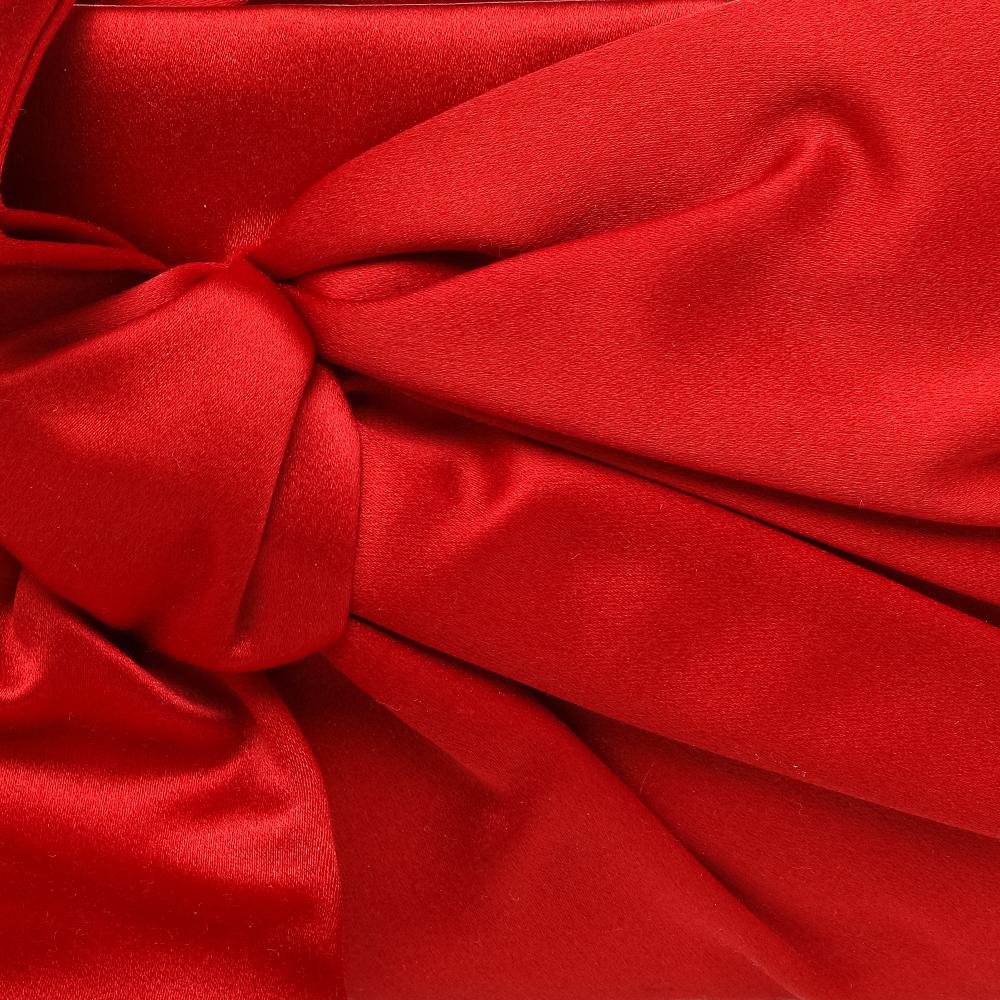 Valentino Red Satin Pleated Bow Clutch 2