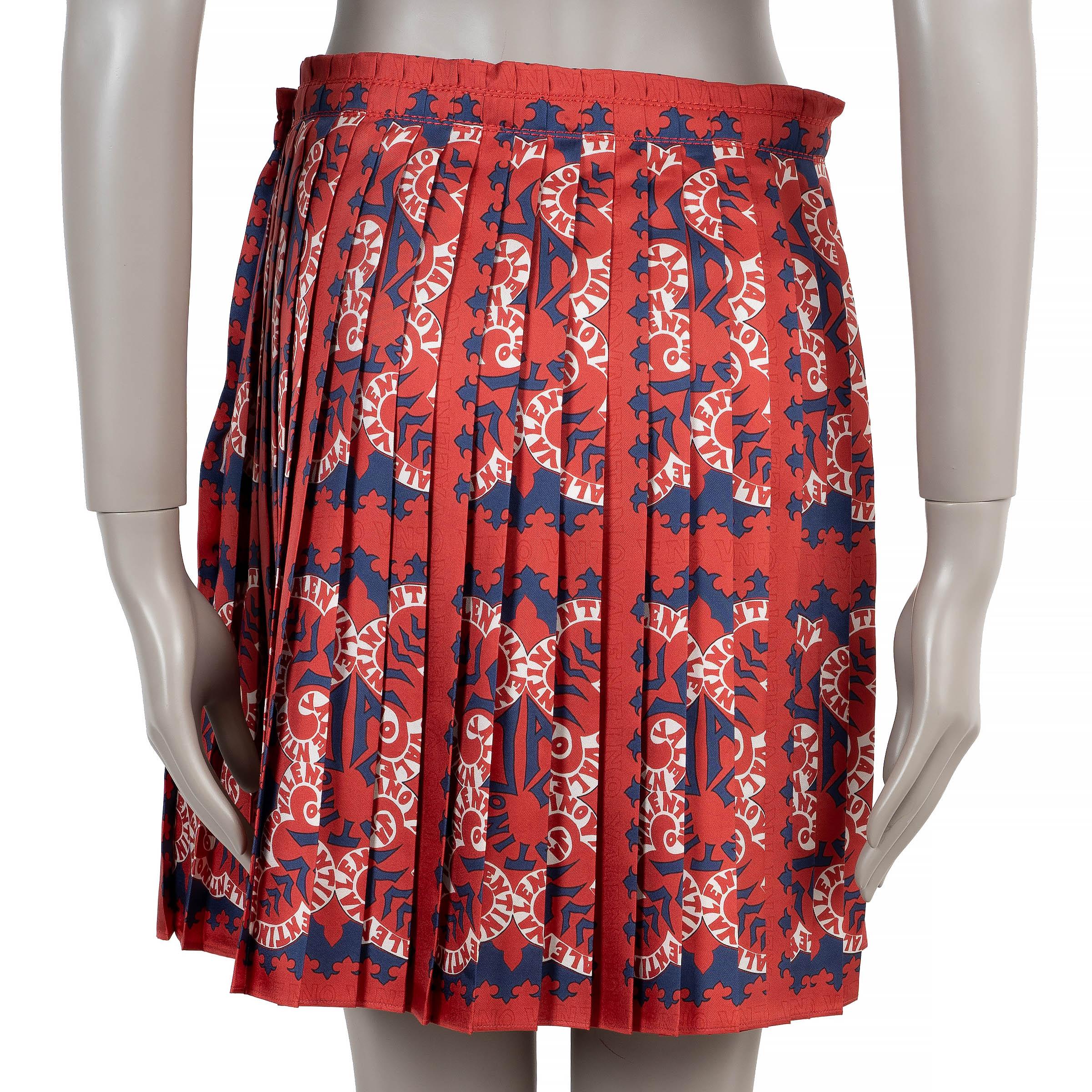 VALENTINO seda roja 2019 BANDANA LOGO PLEATED MINI Falda 42 M Rojo en venta