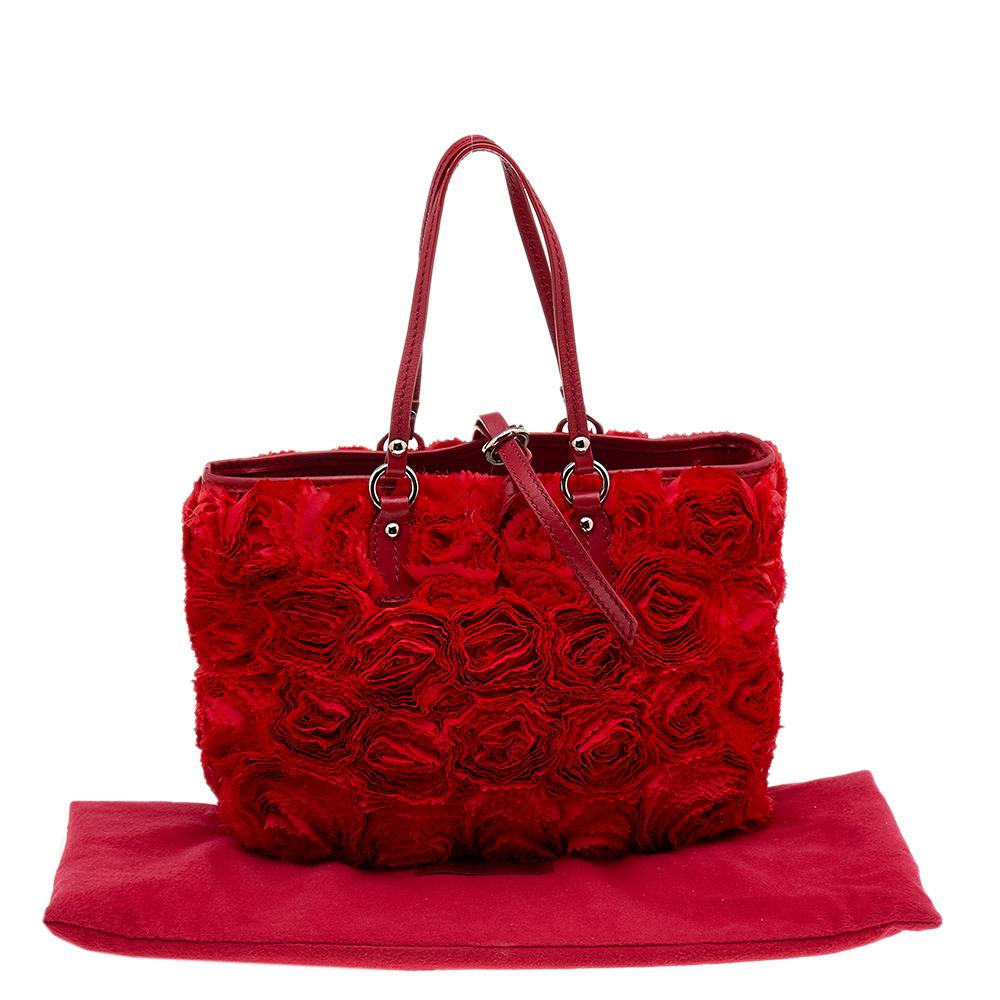 Women's Valentino Red Silk And Leather Organza Rosier Tote