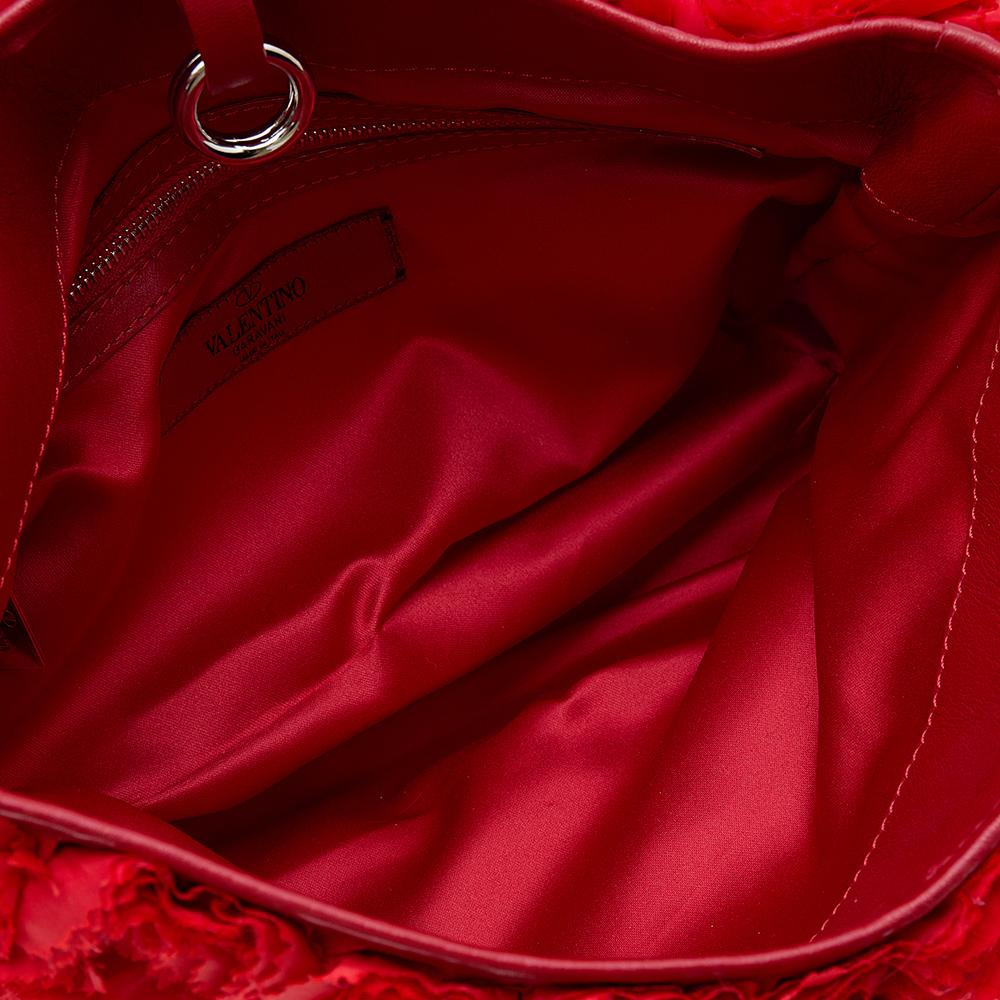 Valentino Red Silk And Leather Organza Rosier Tote 1