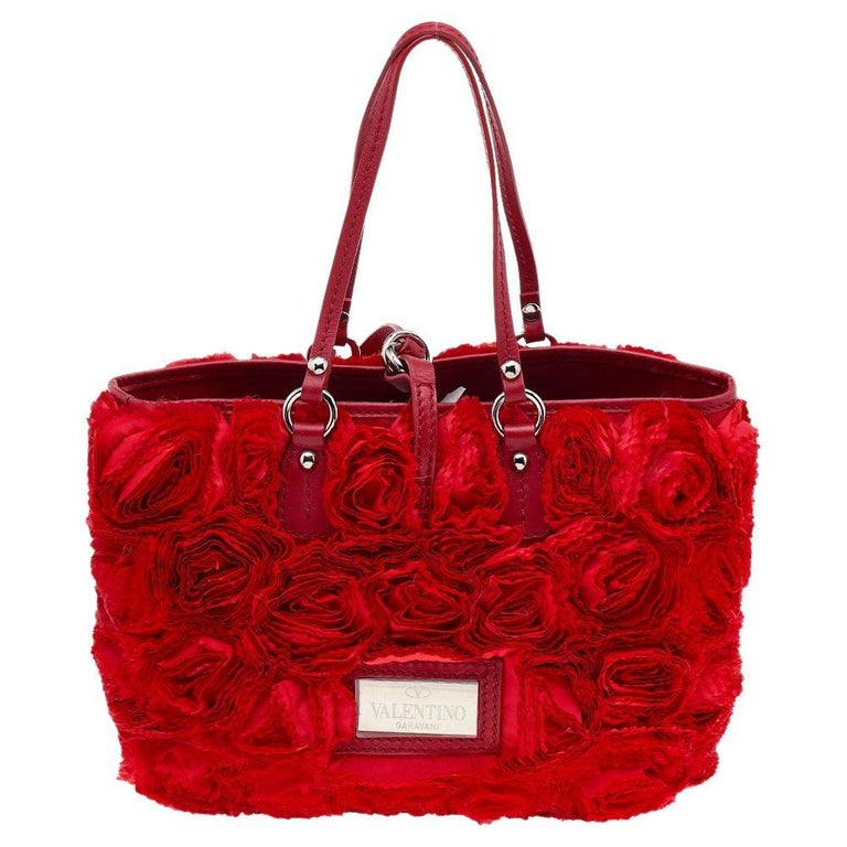 Valentino Red Silk And Leather Organza Rosier Tote at 1stDibs