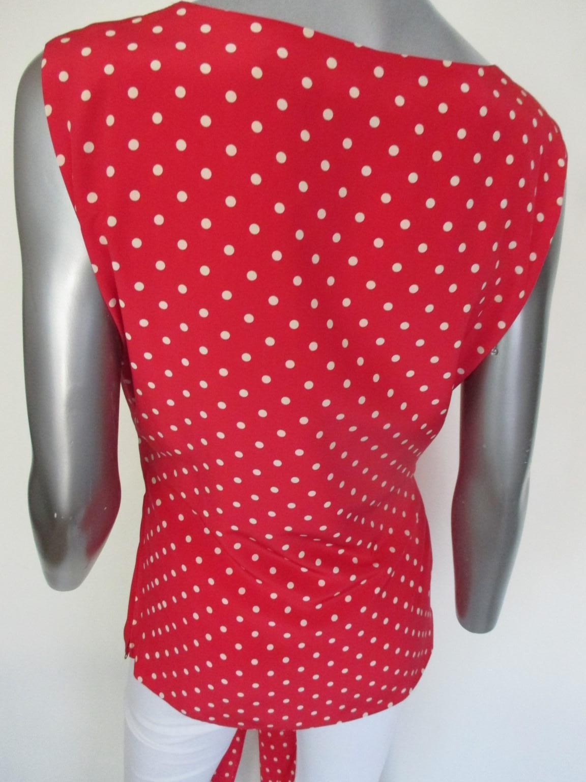 Women's Valentino Red Silk Polkadot Blouse  For Sale