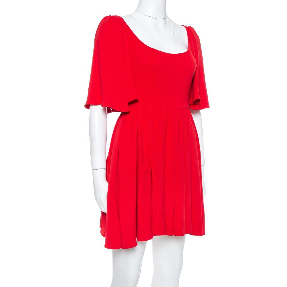 red fit and flare dress with sleeves