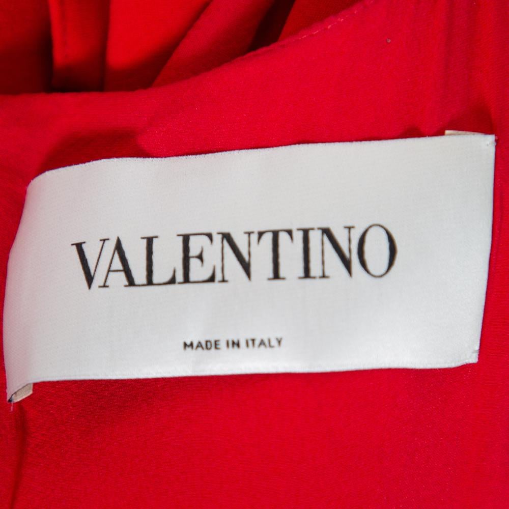 Women's Valentino Red Silk Crepe Cape Sleeve Detailed Pleated Fit & Flare Dress S
