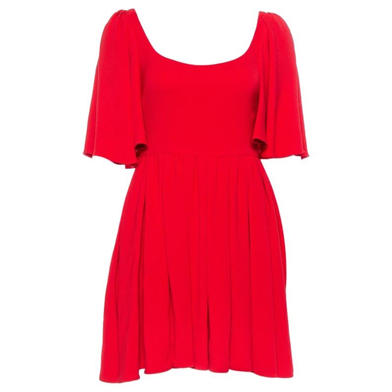 Valentino Red Silk Crepe Cape Sleeve Detailed Pleated Fit & Flare Dress S