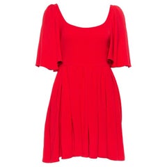 Valentino Red Silk Crepe Cape Sleeve Detailed Pleated Fit & Flare Dress S