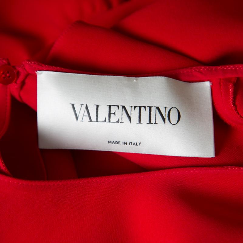 Valentino Red Silk Crepe Cloche Sleeve Cocktail Shift Dress S 2