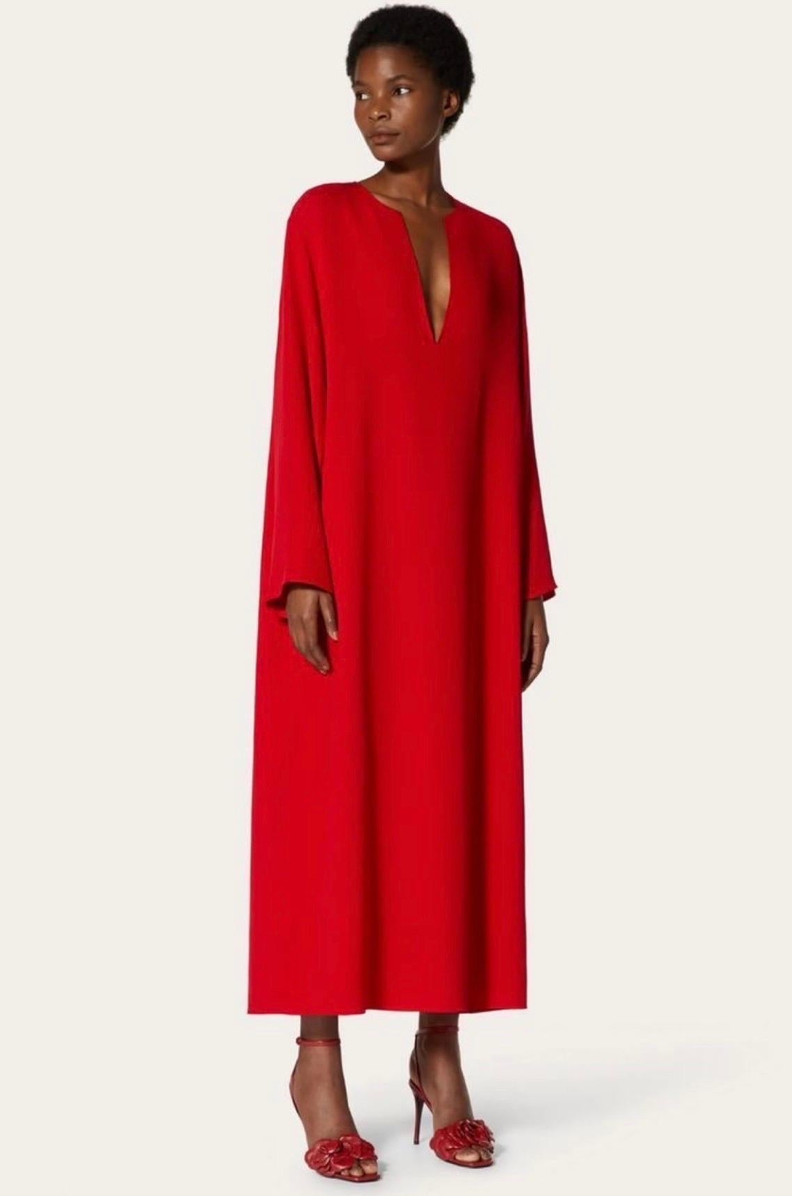 Valentino Rosso Seta Sera Kaftano Tunica Maxi Abito 42 in vendita 10