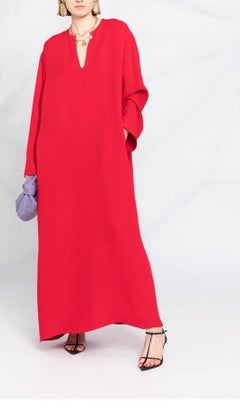 VALENTINO Red Silk Evening Kaftan Tunic Maxi Dress Gown 42