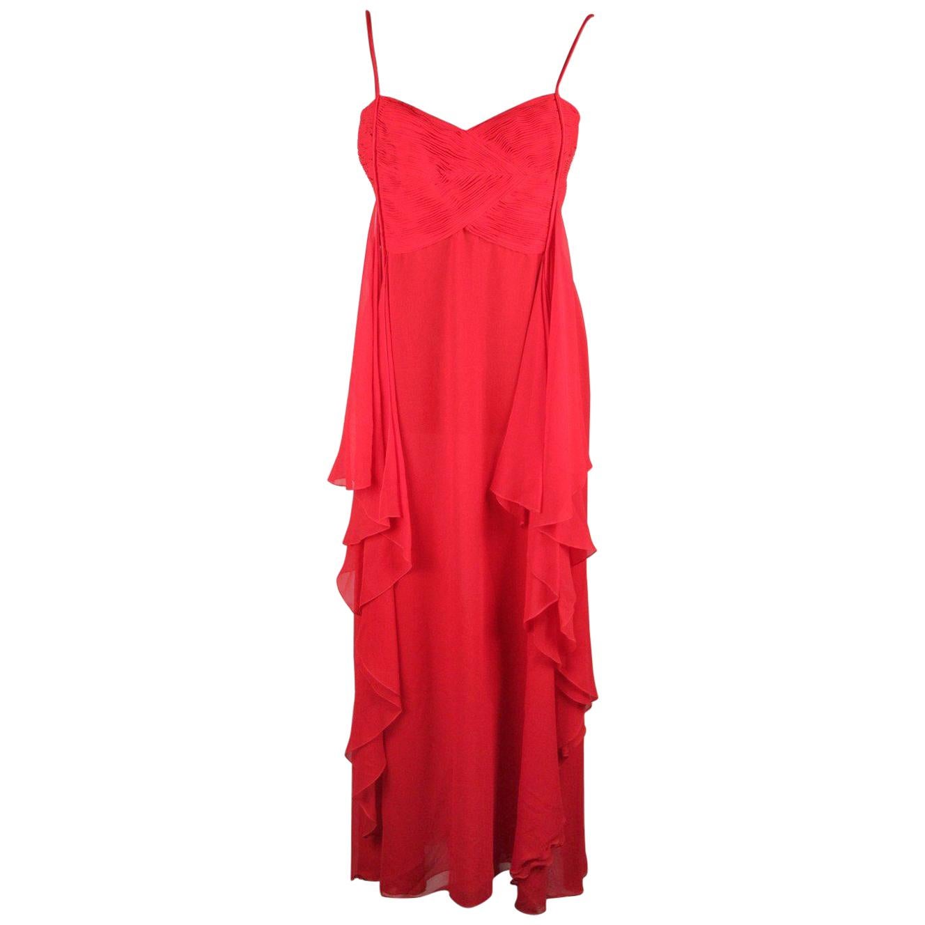 VALENTINO Red Silk EVENING MAXI DRESS Gown SIZE 8