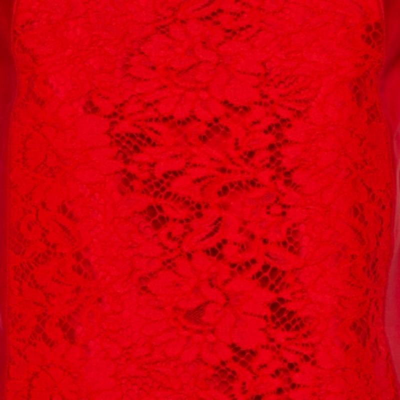 Valentino Red Silk & Lace Paneled Oversized Top S For Sale 1